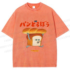 Unisex Japanese Funny Bread Printed Washed Tee