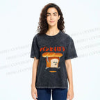 Unisex Japanese Funny Bread Printed Washed Tee