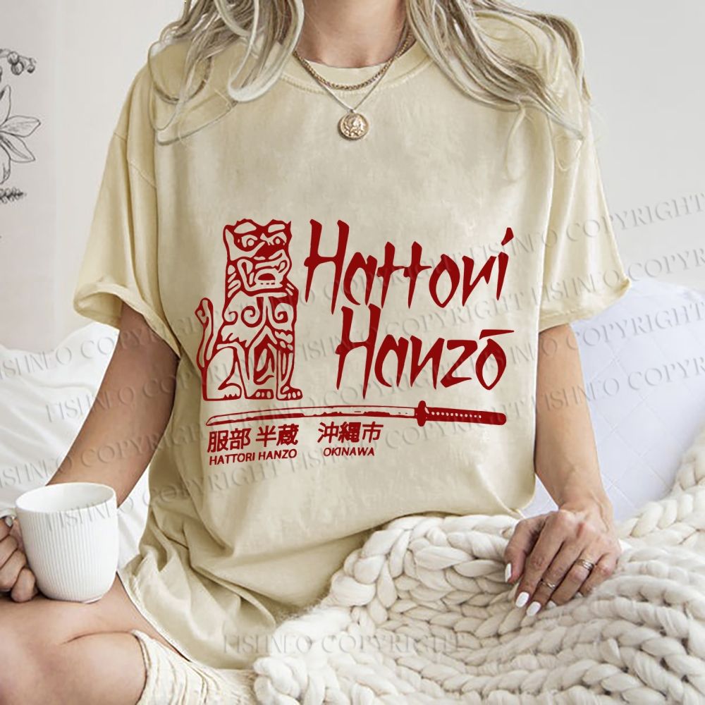 Unisex Vintage Japanese Hattori Hanzo Printed Washed Tee