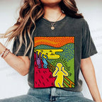 Unisex Funny The Scream Painting Printed Washed Tee