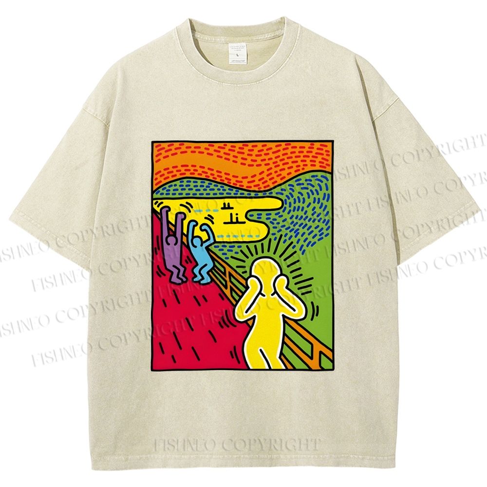 Unisex Funny The Scream Painting Printed Washed Tee