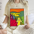 Unisex Funny The Scream Painting Printed Washed Tee