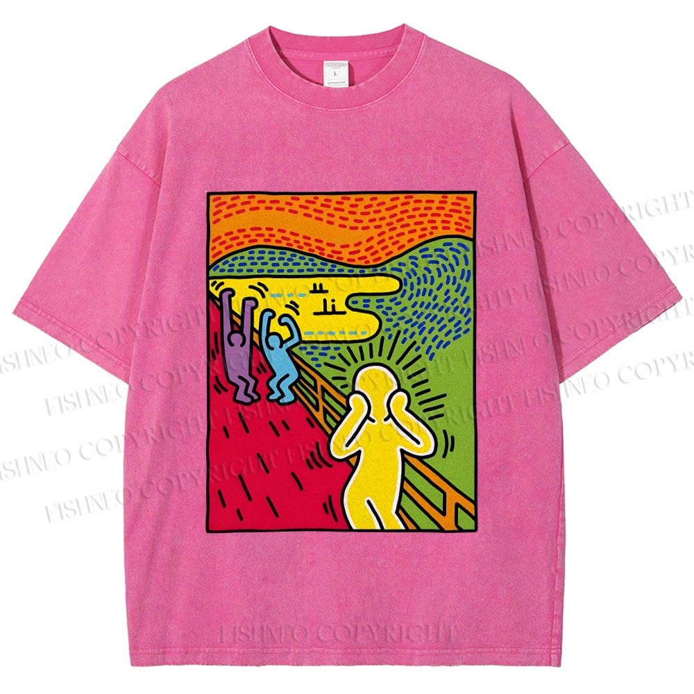 Unisex Funny The Scream Painting Printed Washed Tee