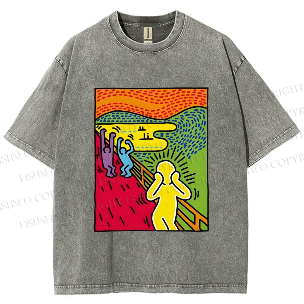 Unisex Funny The Scream Painting Printed Washed Tee