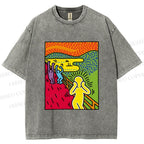 Unisex Funny The Scream Painting Printed Washed Tee