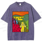 Unisex Funny The Scream Painting Printed Washed Tee