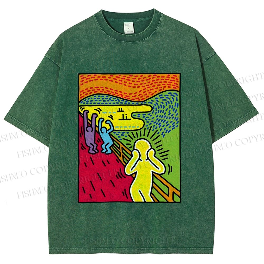 Unisex Funny The Scream Painting Printed Washed Tee
