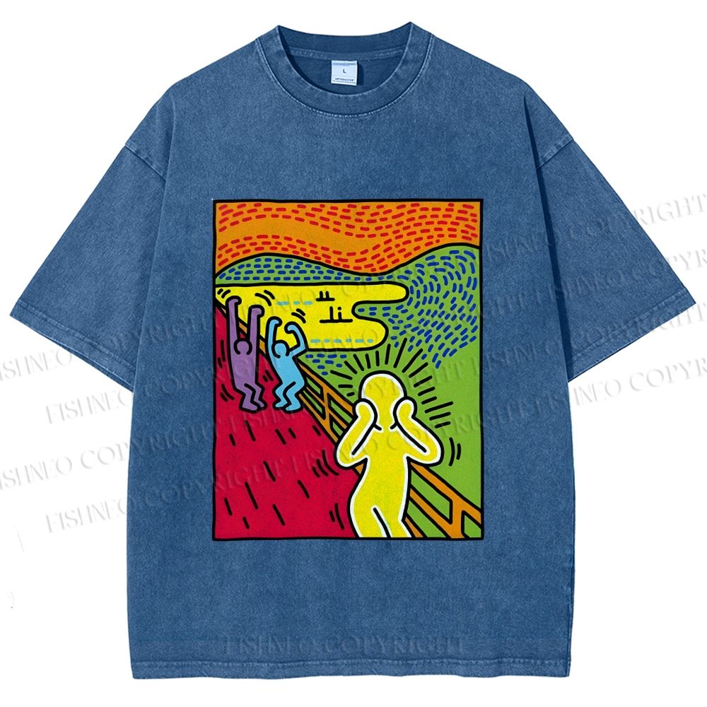 Unisex Funny The Scream Painting Printed Washed Tee