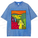Unisex Funny The Scream Painting Printed Washed Tee
