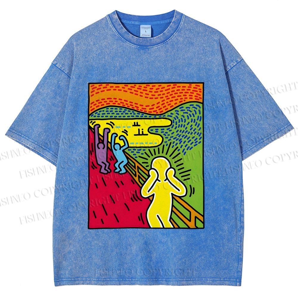 Unisex Funny The Scream Painting Printed Washed Tee