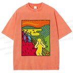 Unisex Funny The Scream Painting Printed Washed Tee