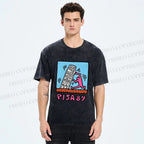 Unisex Leaning Tower of Pisa Funny Graffiti Printed Washed Tee