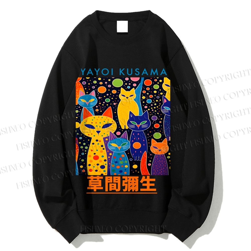 Unisex Japanese Yayoi Kusama Cat Printed Sweatshirt