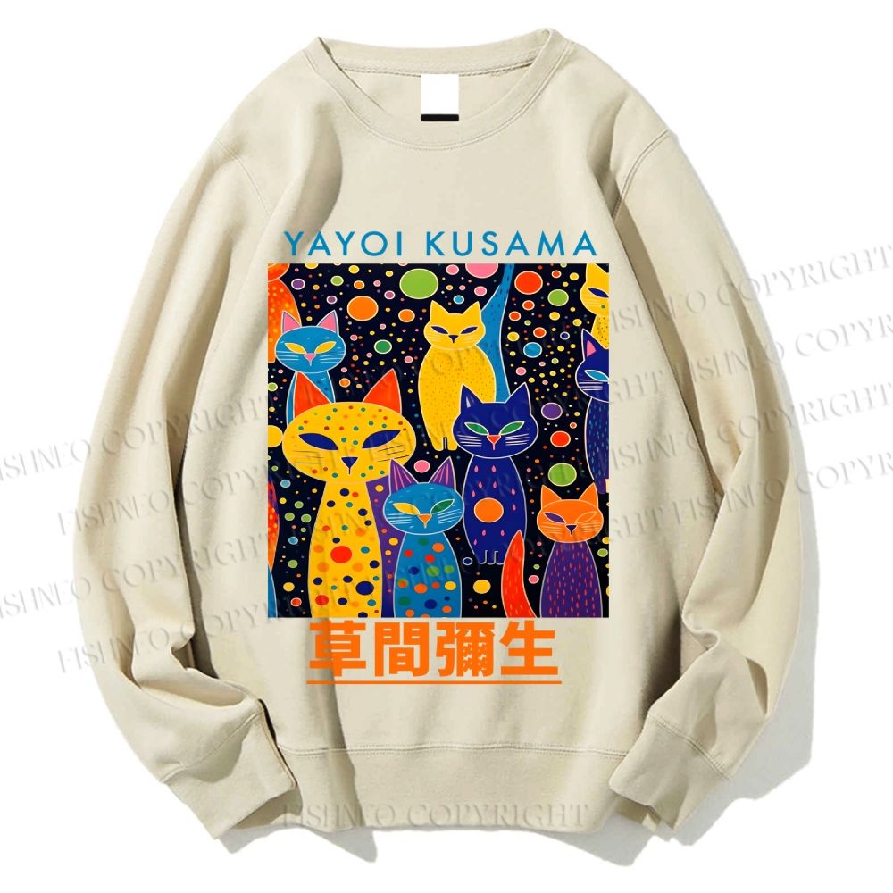 Unisex Japanese Yayoi Kusama Cat Printed Sweatshirt