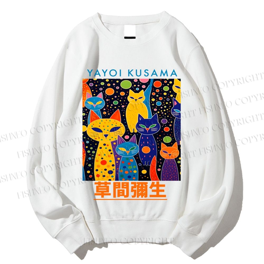 Unisex Japanese Yayoi Kusama Cat Printed Sweatshirt