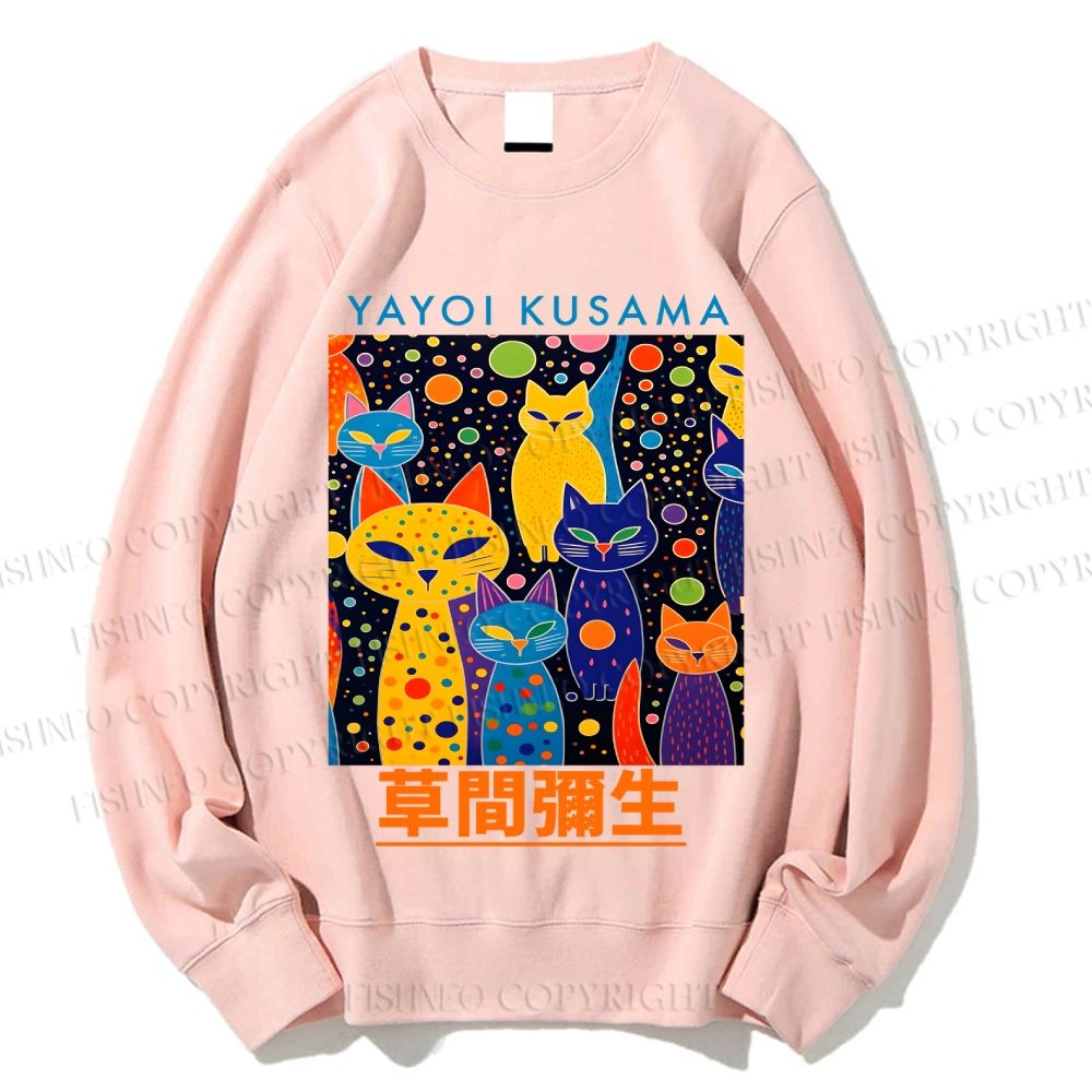 Unisex Japanese Yayoi Kusama Cat Printed Sweatshirt