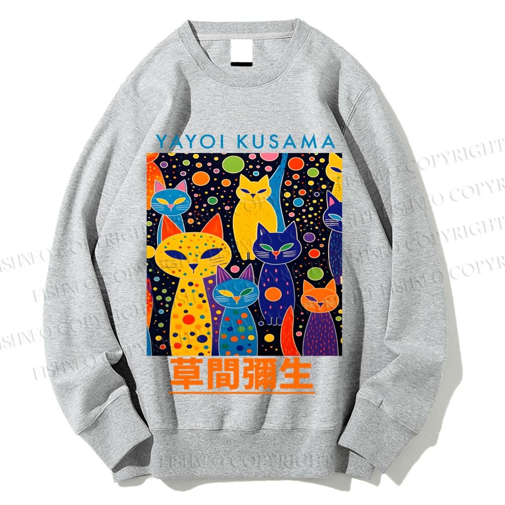 Unisex Japanese Yayoi Kusama Cat Printed Sweatshirt