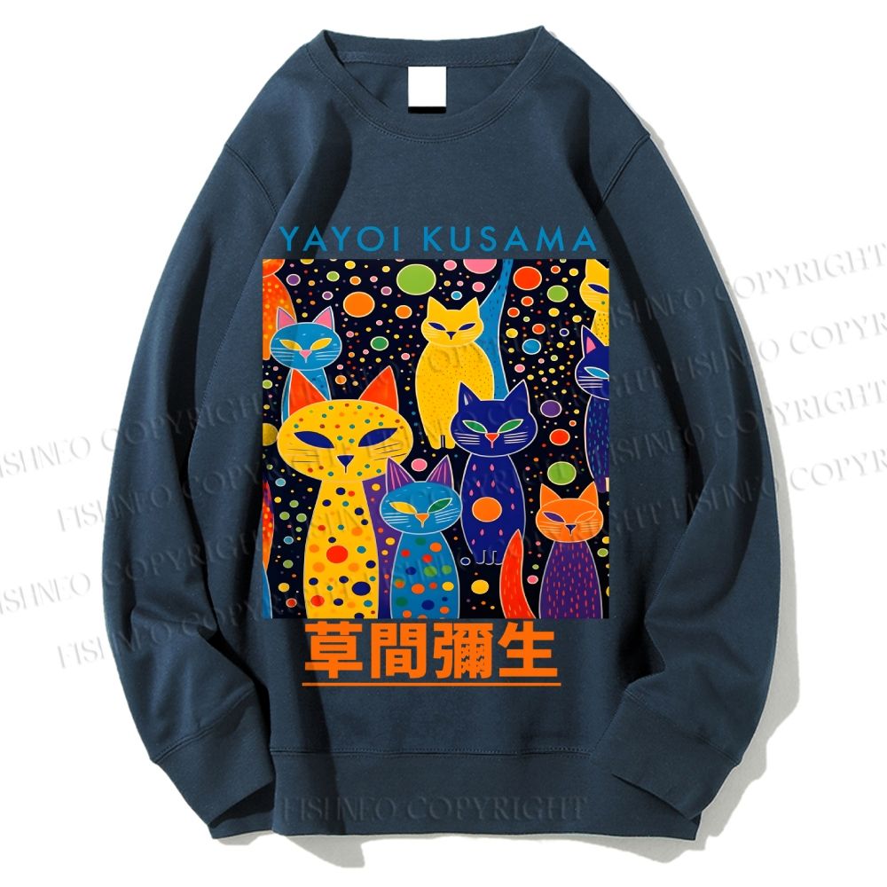 Unisex Japanese Yayoi Kusama Cat Printed Sweatshirt