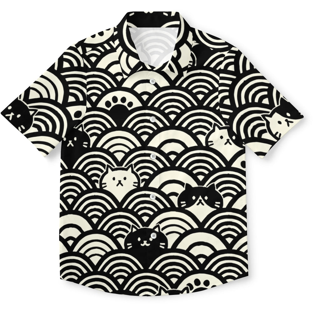 Japanese Cute Cat Wave Button-up Shirt