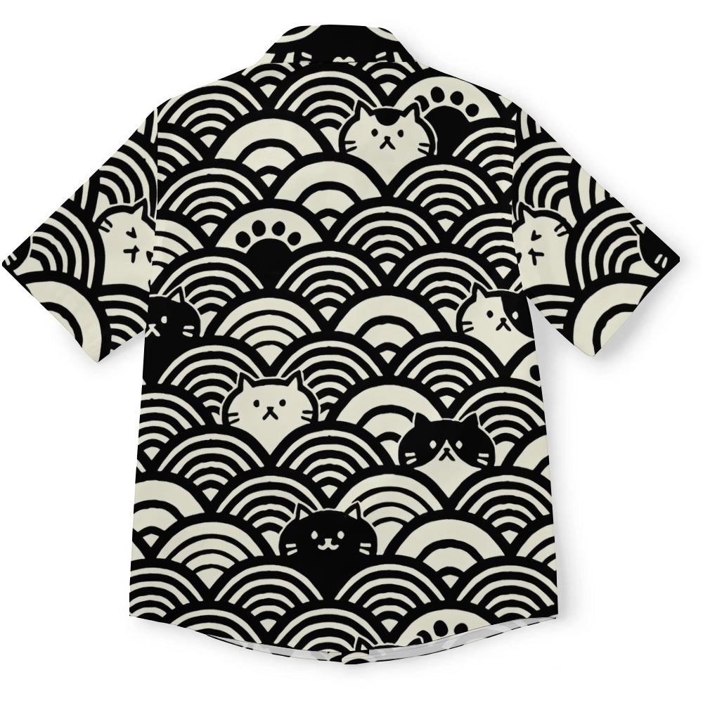 Japanese Cute Cat Wave Button-up Shirt