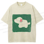 Unisex Dog Painting Printed Washed Tee