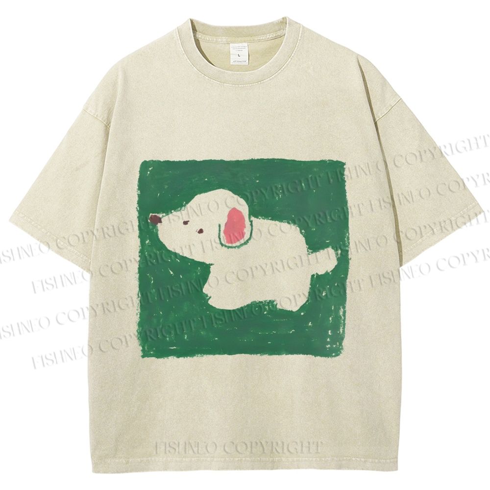 Unisex Dog Painting Printed Washed Tee
