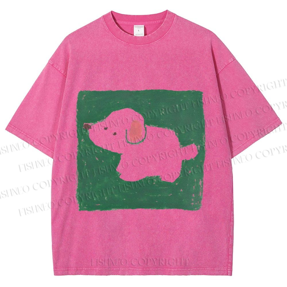 Unisex Dog Painting Printed Washed Tee
