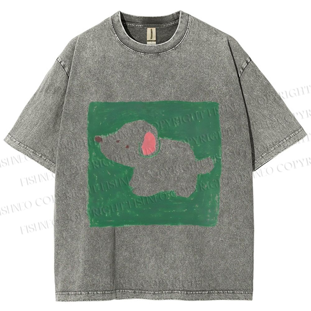 Unisex Dog Painting Printed Washed Tee