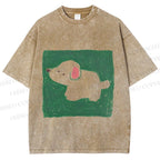 Unisex Dog Painting Printed Washed Tee