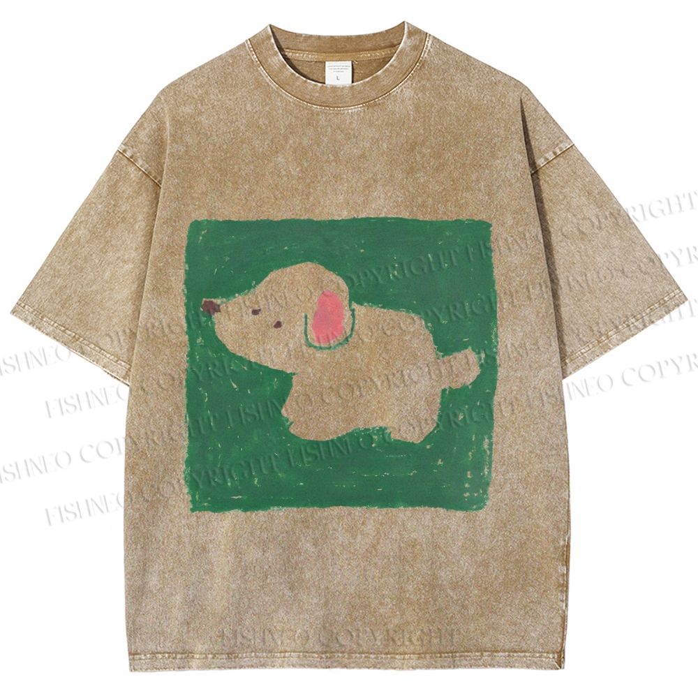Unisex Dog Painting Printed Washed Tee