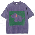 Unisex Dog Painting Printed Washed Tee
