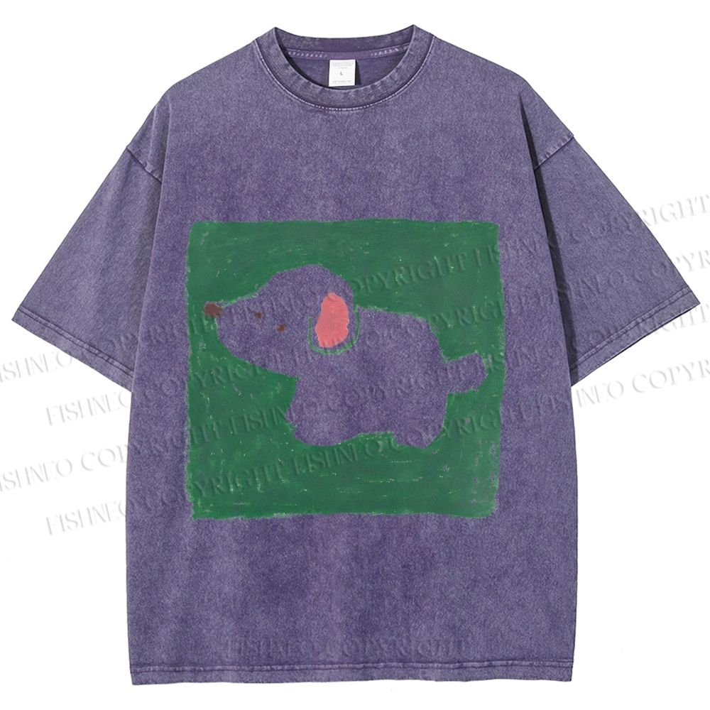 Unisex Dog Painting Printed Washed Tee
