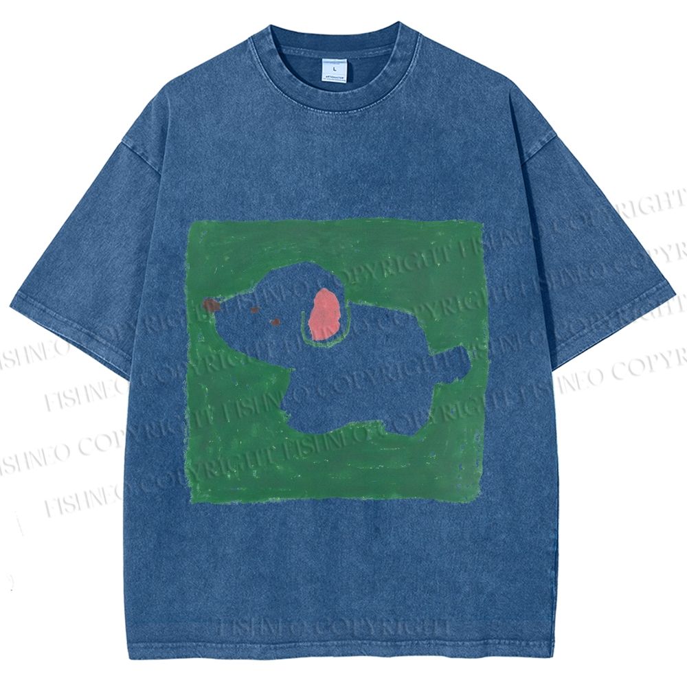 Unisex Dog Painting Printed Washed Tee