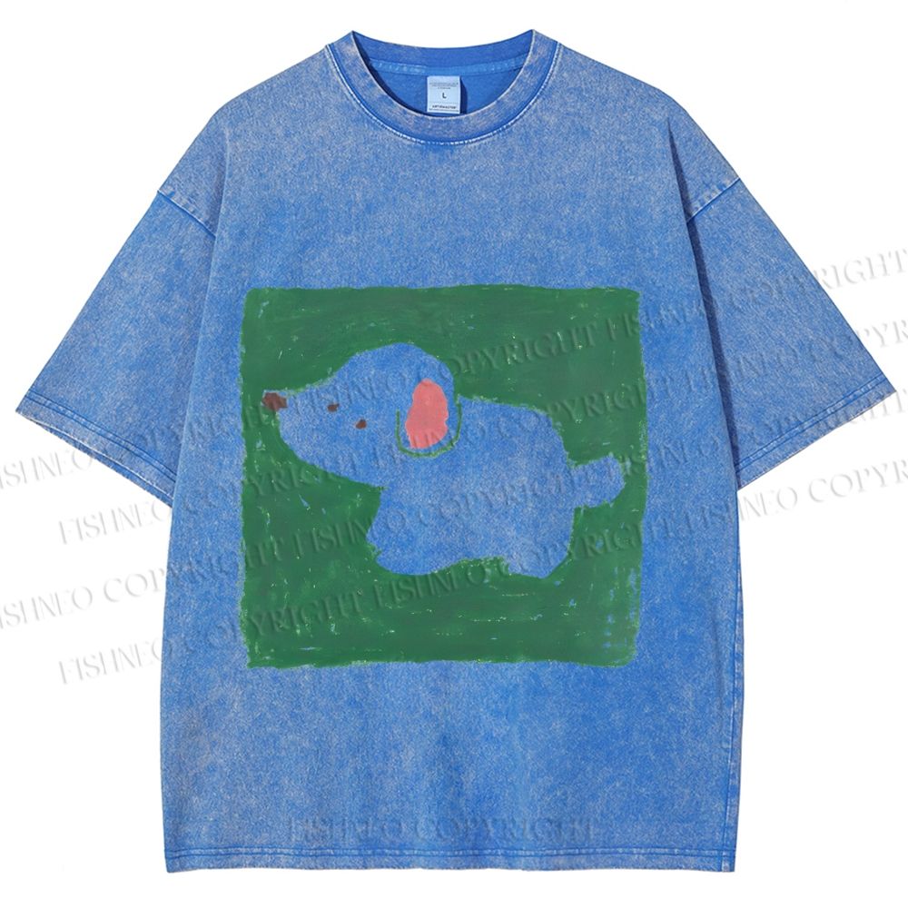 Unisex Dog Painting Printed Washed Tee