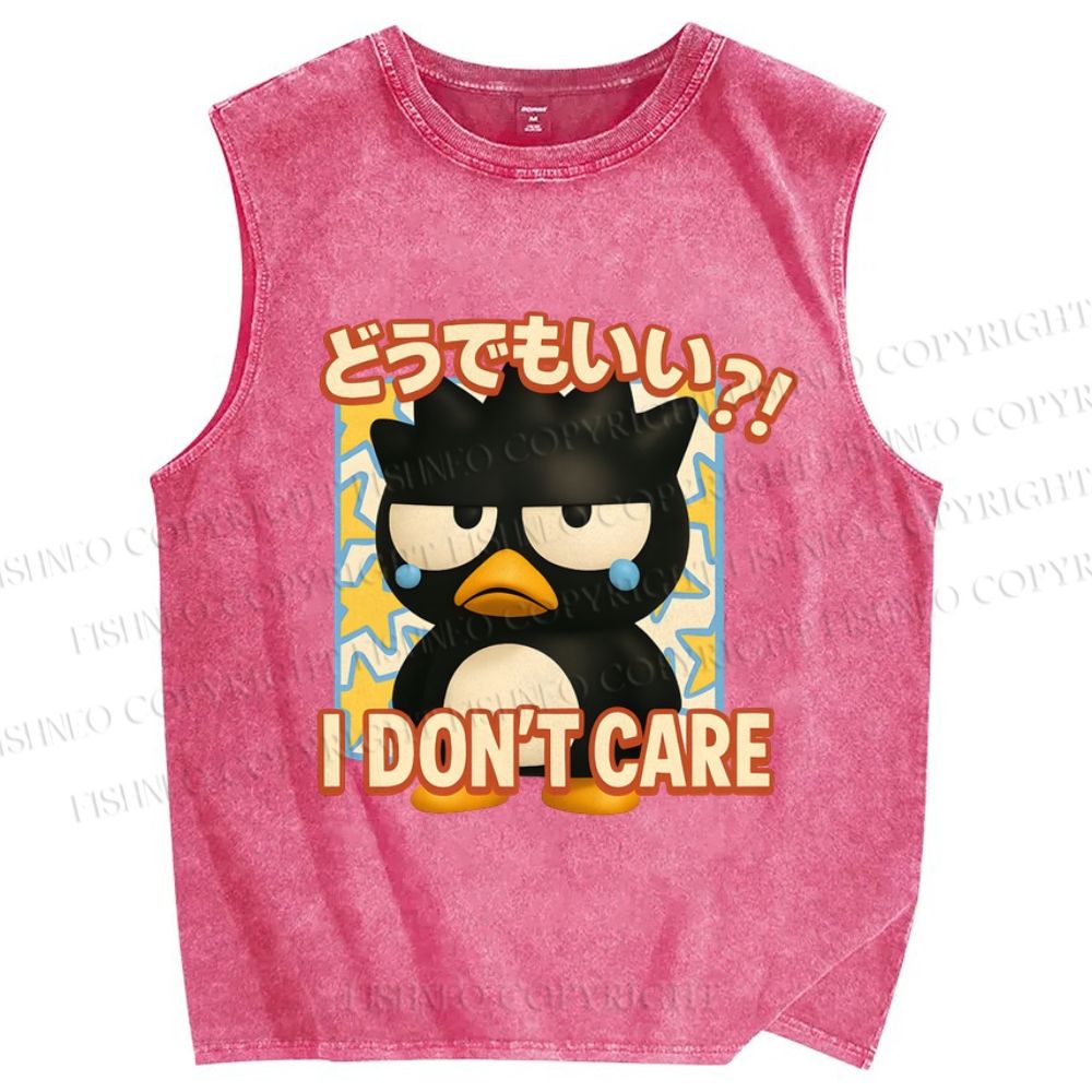 Unisex I Don't Care Printed Washed Tank Top