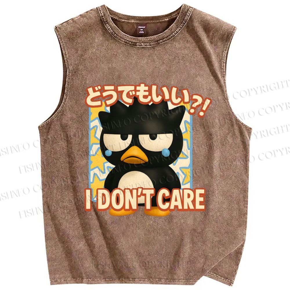 Unisex I Don't Care Printed Washed Tank Top