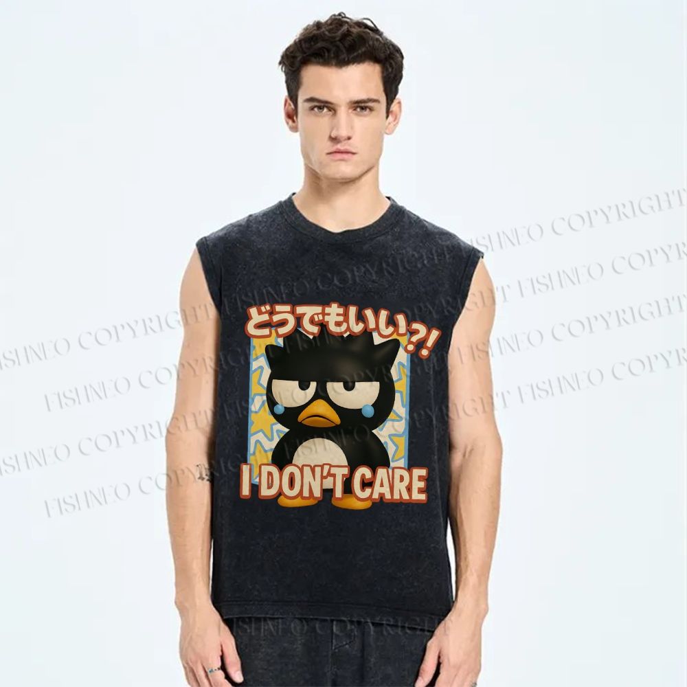 Unisex I Don't Care Printed Washed Tank Top