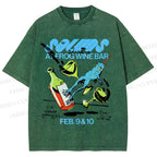 Unisex Frog Wine Bar Printed Washed Tee