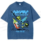 Unisex Frog Wine Bar Printed Washed Tee