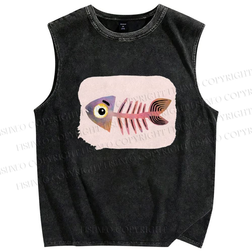 Unisex Fish Bones Printed Washed Tank Top