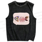 Unisex Fish Bones Printed Washed Tank Top