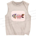 Unisex Fish Bones Printed Washed Tank Top