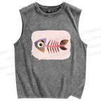 Unisex Fish Bones Printed Washed Tank Top