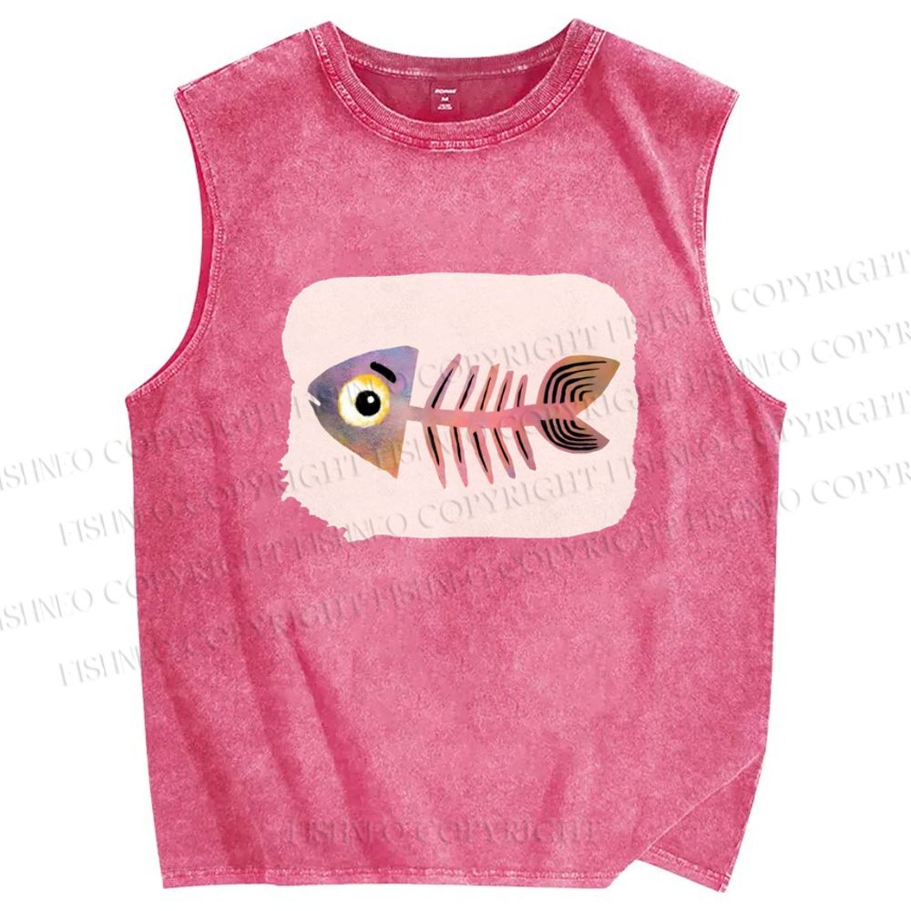 Unisex Fish Bones Printed Washed Tank Top