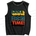 Unisex Sake Printed Washed Tank Top