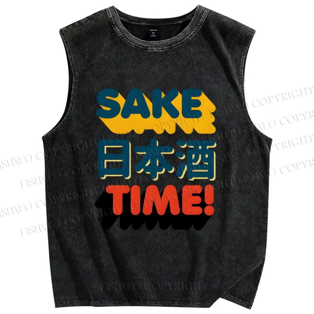 Unisex Sake Printed Washed Tank Top