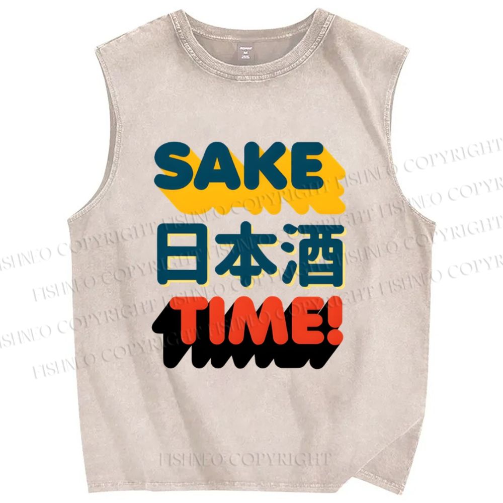 Unisex Sake Printed Washed Tank Top
