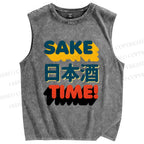 Unisex Sake Printed Washed Tank Top
