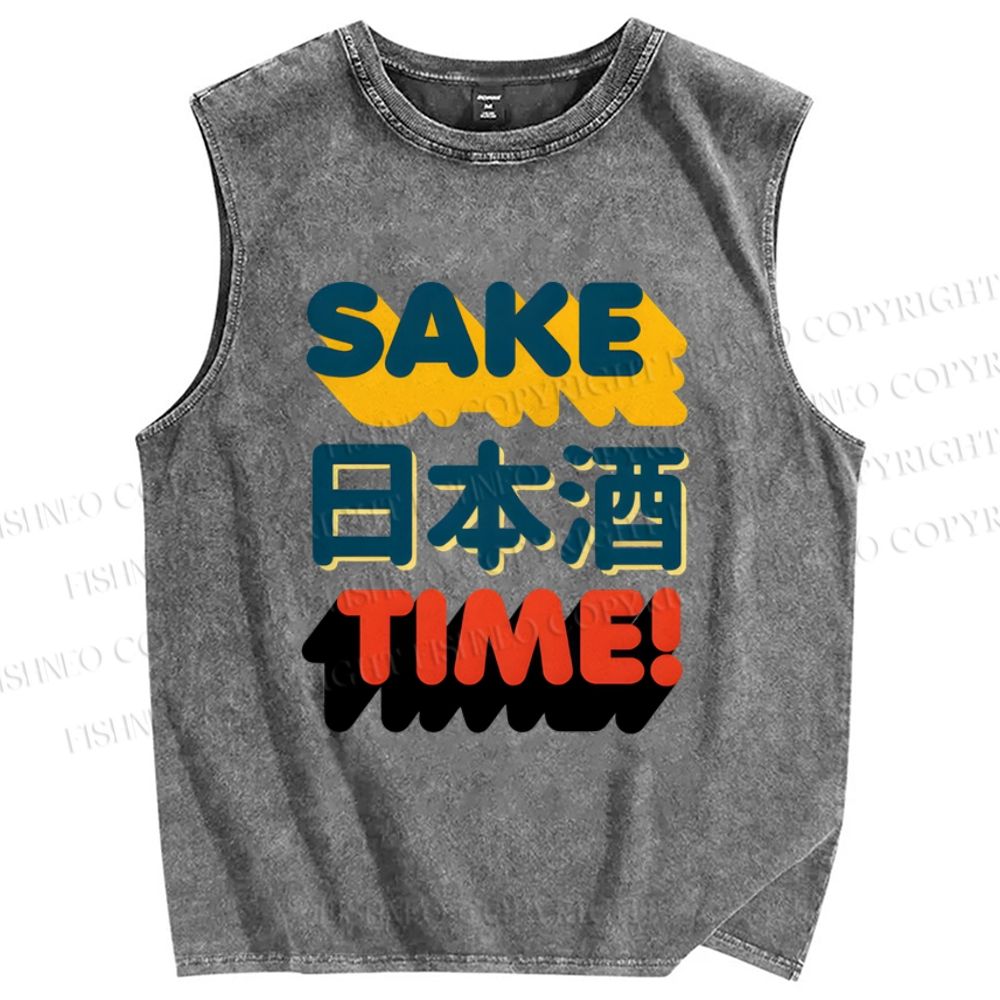 Unisex Sake Printed Washed Tank Top