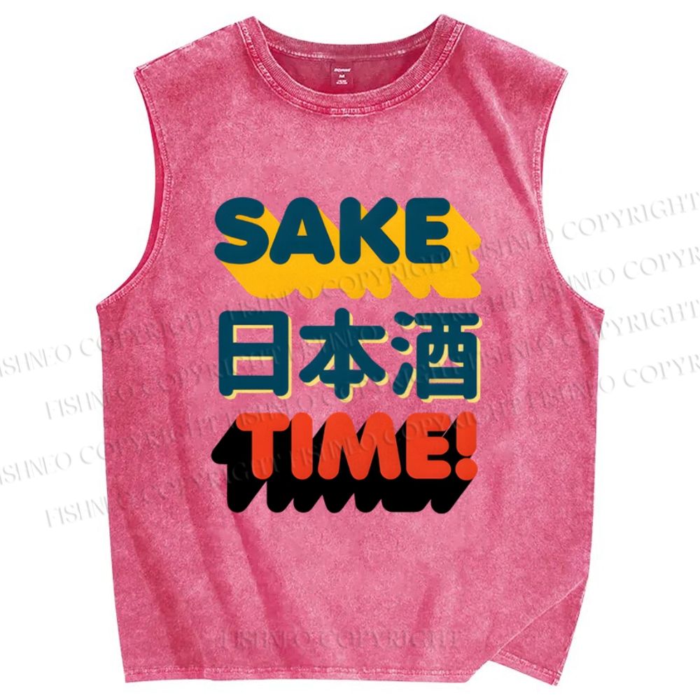 Unisex Sake Printed Washed Tank Top